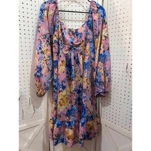 Floral‎ Smocked Square Neck Puff Sleeve Mini Dress Pink Blue Yellow
